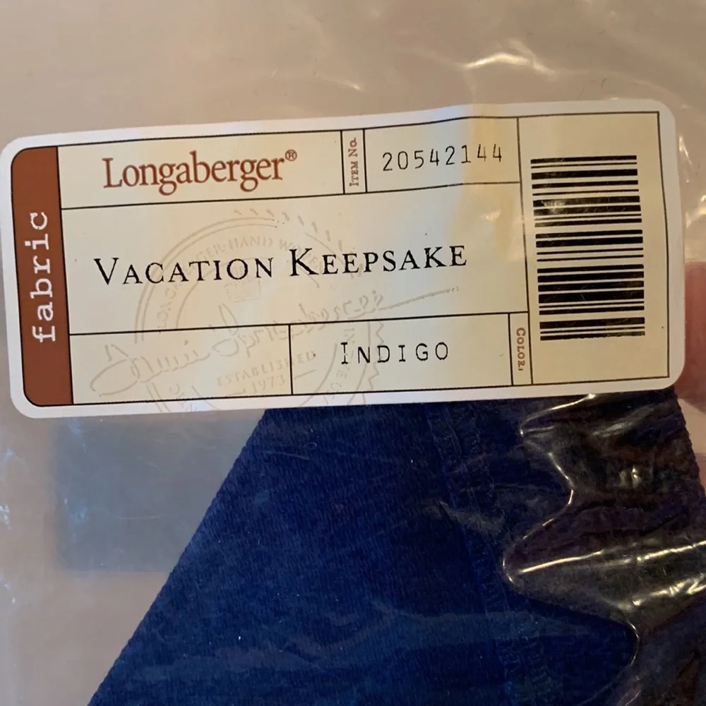 Longaberger Fabric Liner for Vacation Keepsake Basket, Indigo Blue NEW